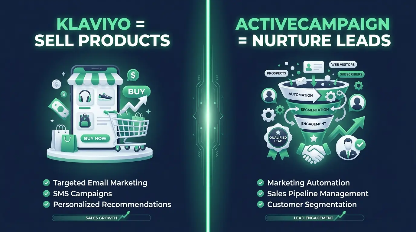 The real divide: Klaviyo sells products, ActiveCampaign nurtures leads