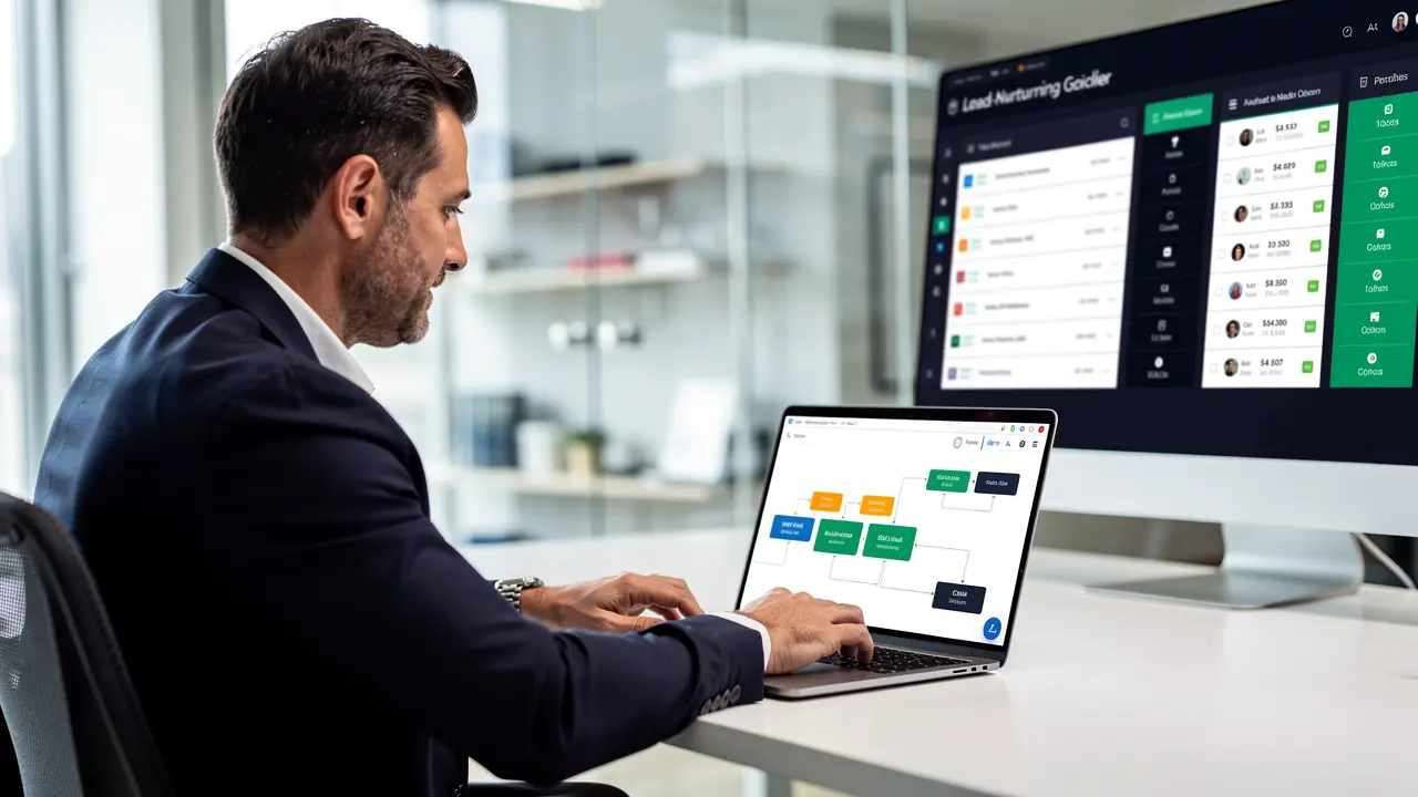 A B2B marketer building a lead-nurturing automation in a CRM