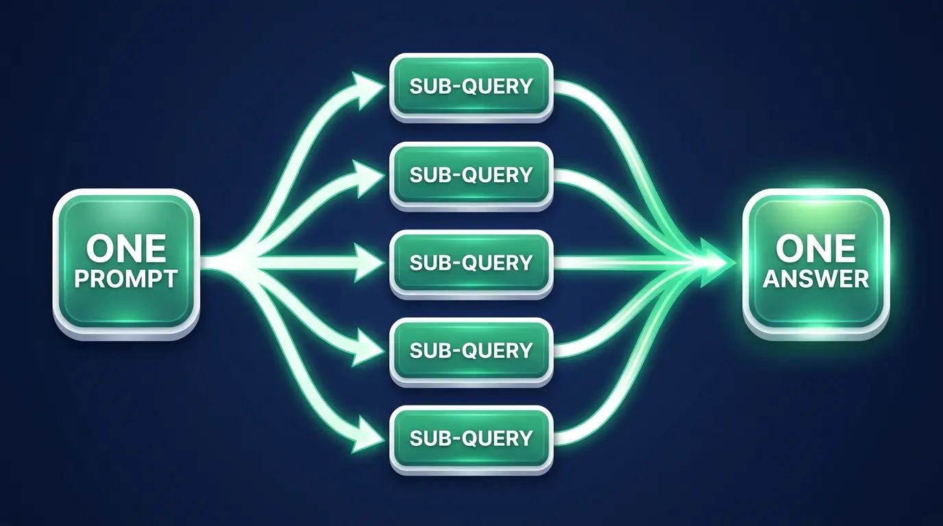 Query fan-out: one AI prompt expands into many sub-queries that get synthesized into a single answer