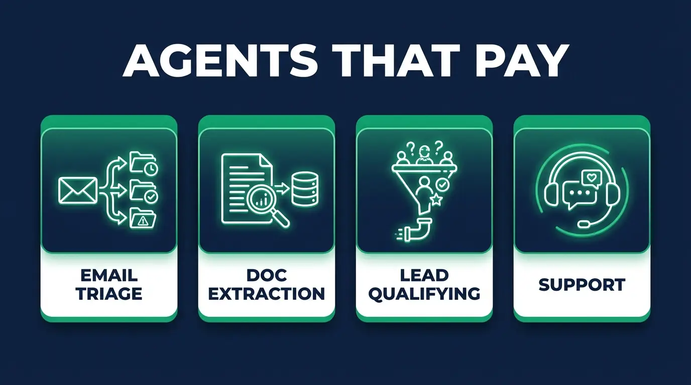AI agents that pay: email triage, document extraction, lead qualifying and support
