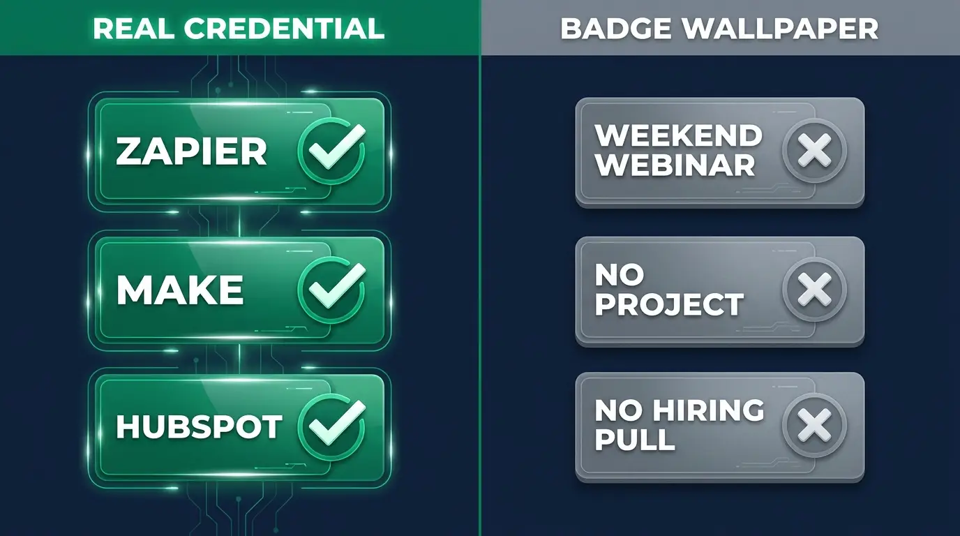 Real automation credentials versus badge wallpaper
