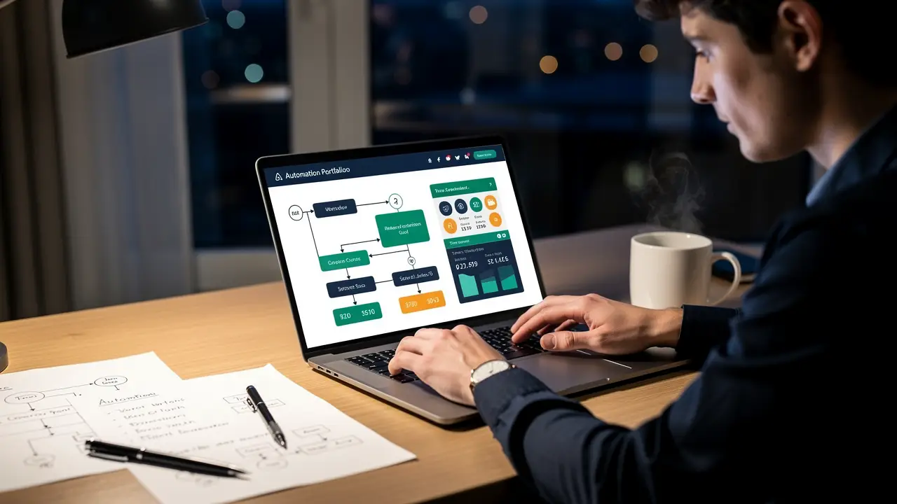 Preparing an automation portfolio with time-saved metrics before an interview