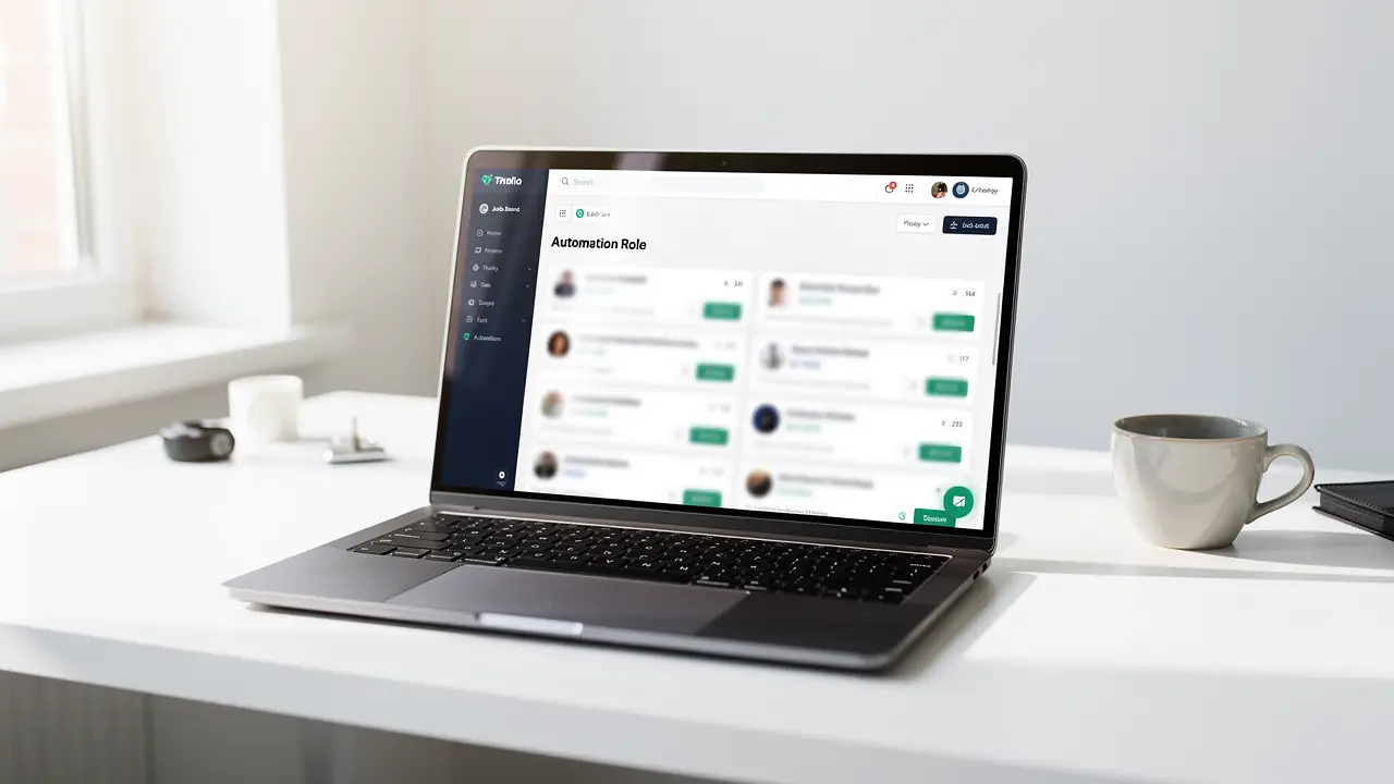 A remote worker at a home desk reviewing automation dashboards, illustrating remote AI automation jobs and salaries