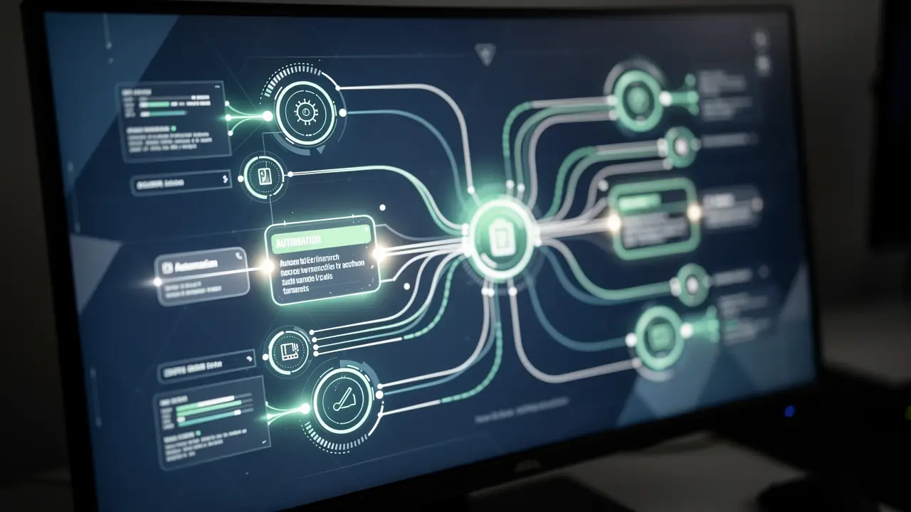 An AI language model connected to business apps through glowing API pipes