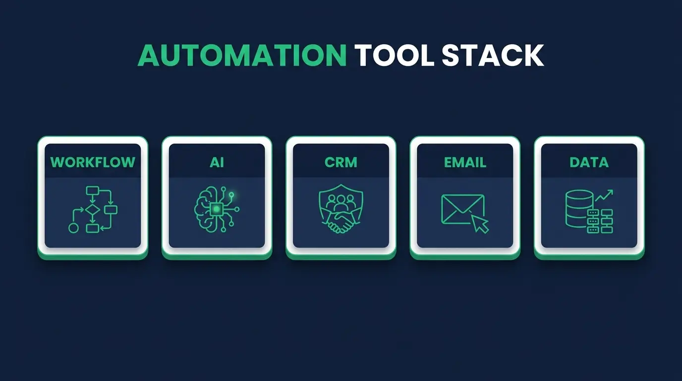 A database grid feeding a glowing automation engine