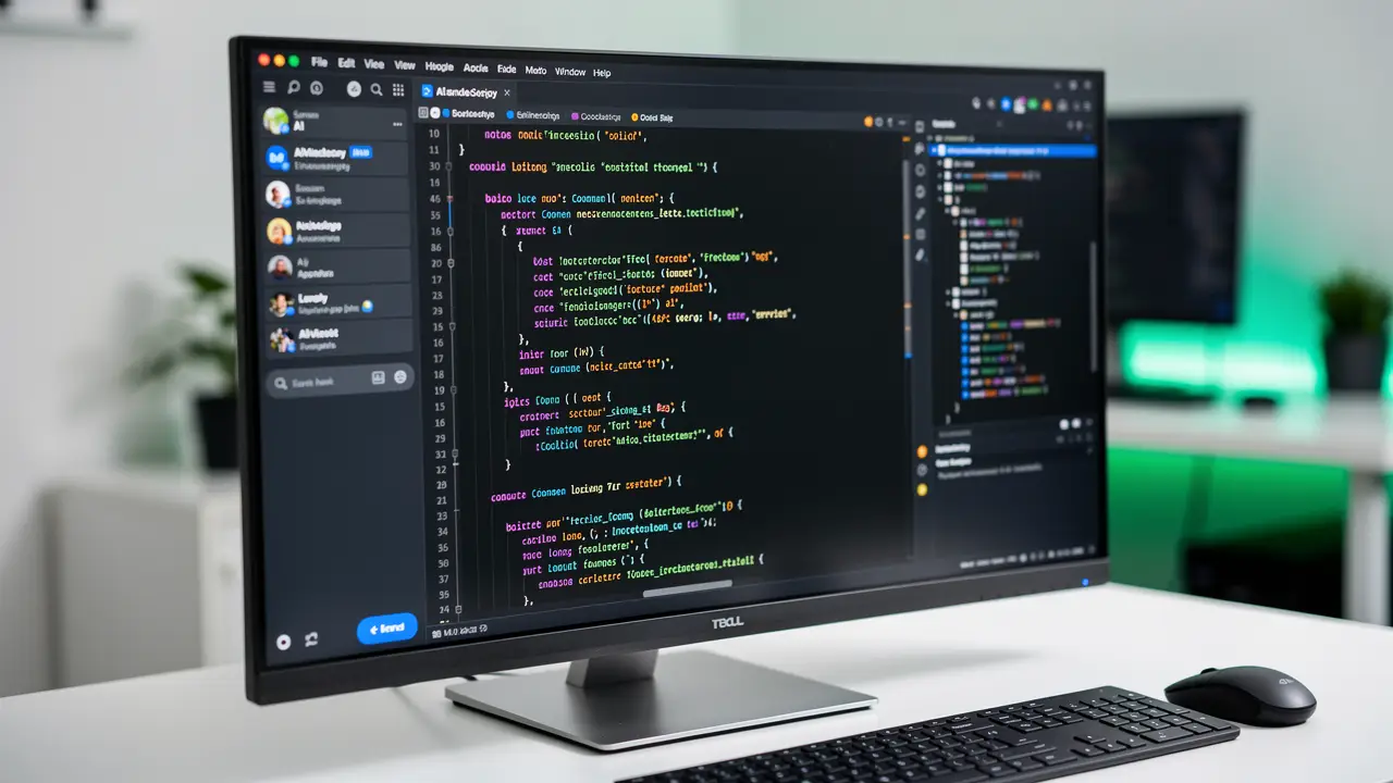 Split screen showing an autonomous AI coding agent generating a pull request while a developer reviews the diff