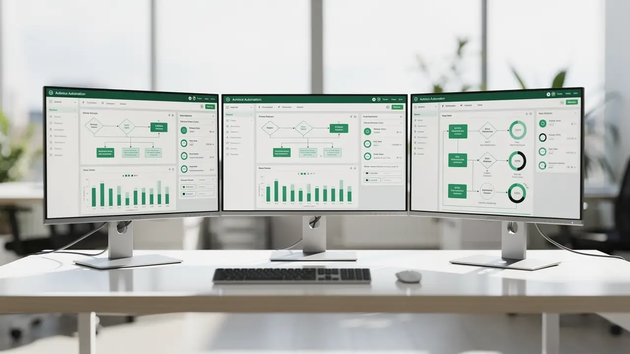 Business process automation tools compared on a workspace laptop with workflow diagrams