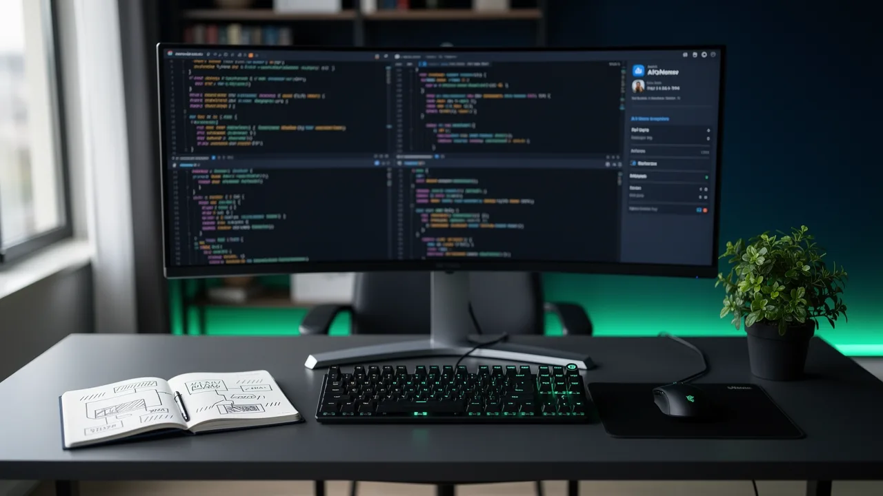Developer desk with several terminal panes open running Claude Code sessions side by side