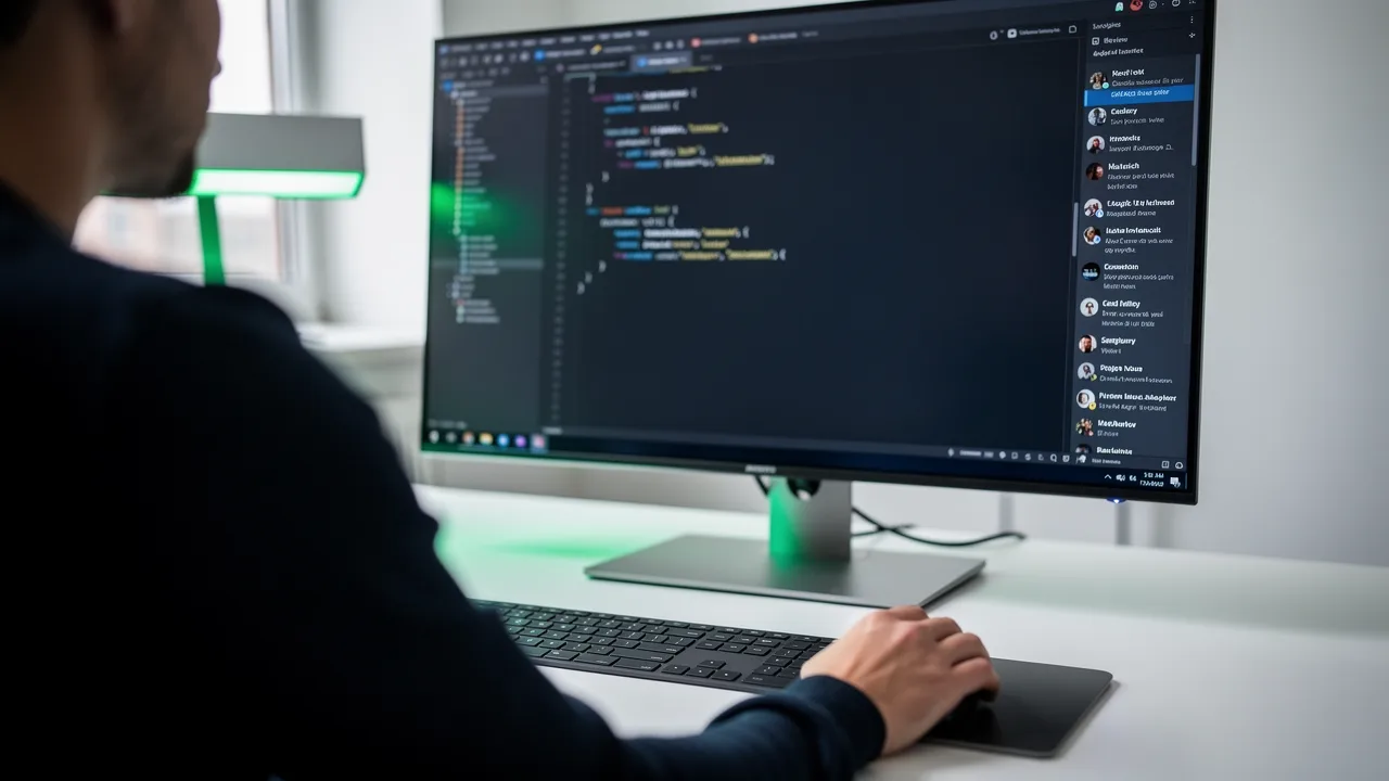Developer reviewing a Claude Code subagent configuration file and review notes on a large monitor