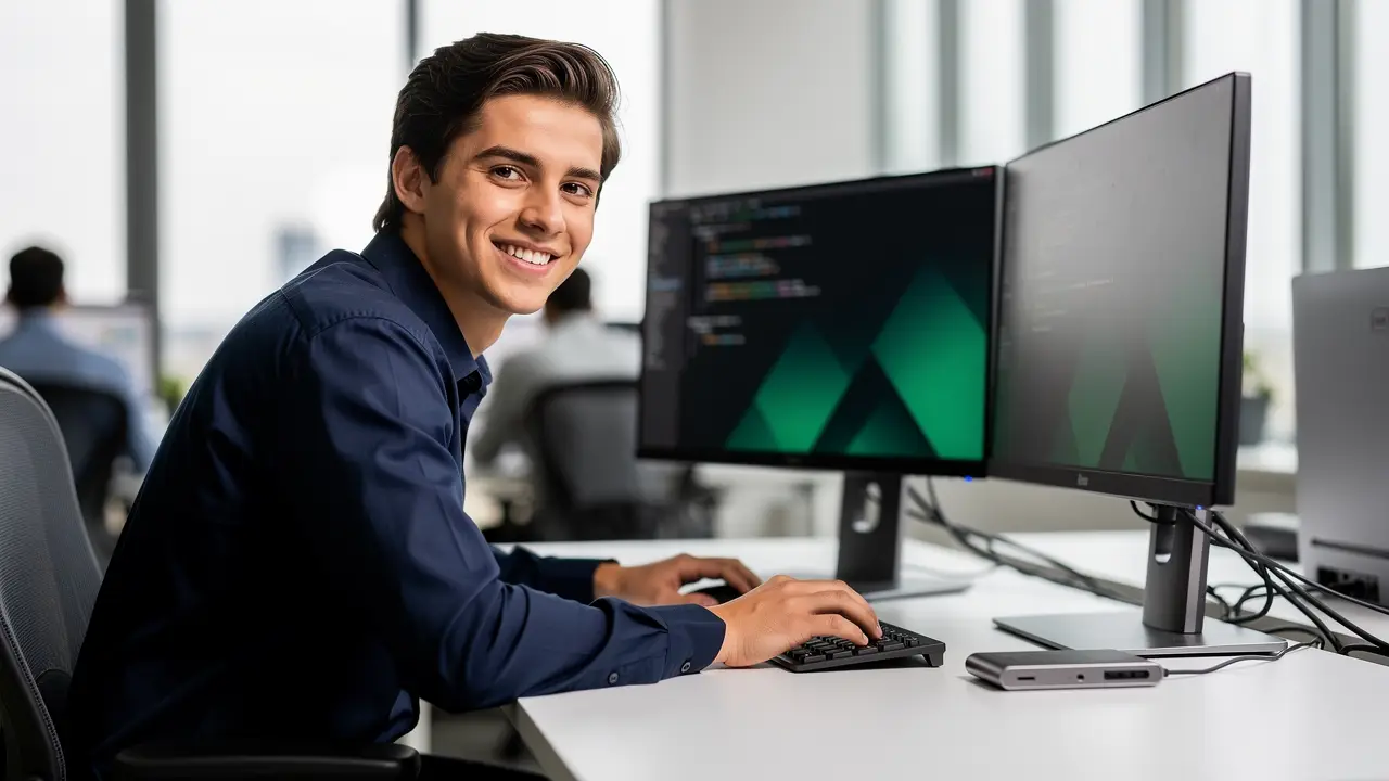 A new developer at their first tech job after choosing the affordable path in