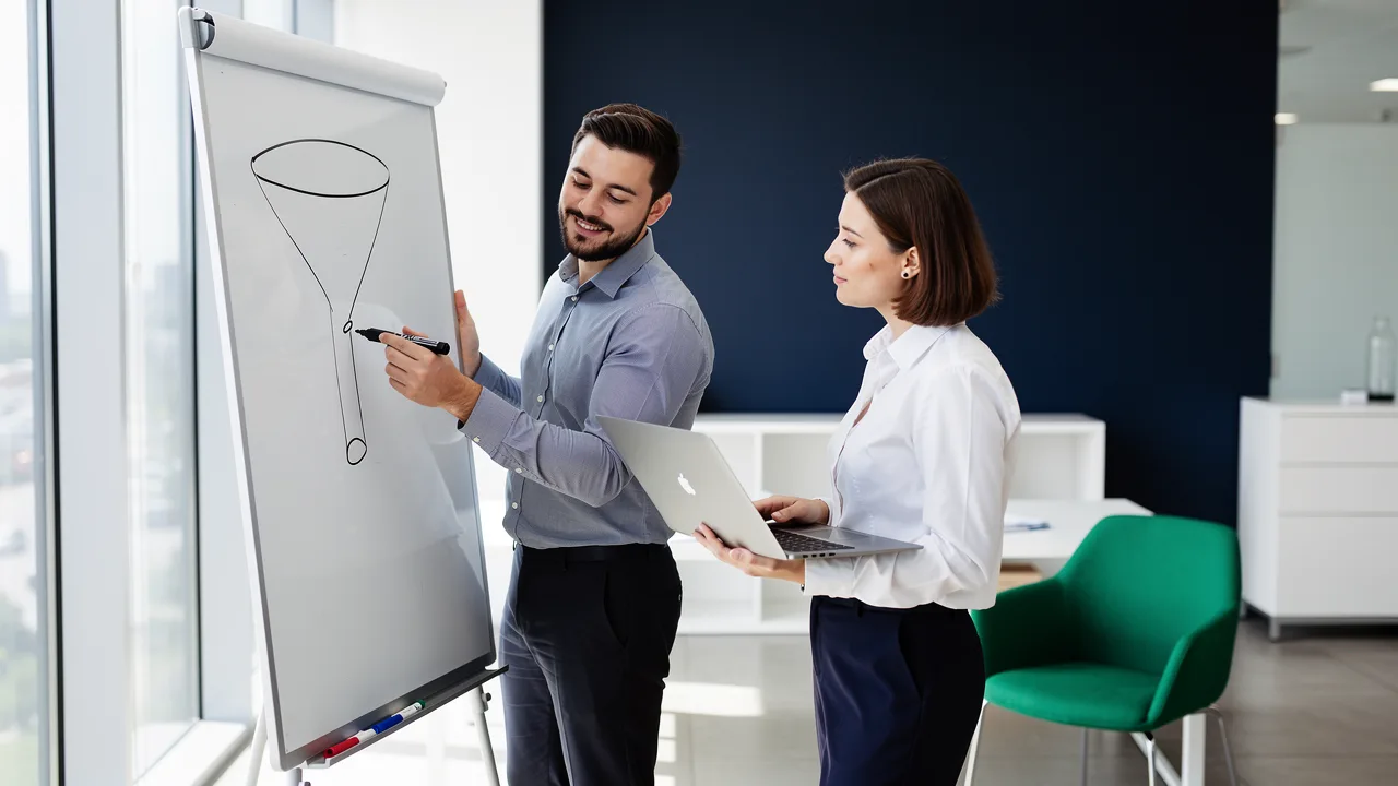 CRM manager and colleague planning a customer retention campaign