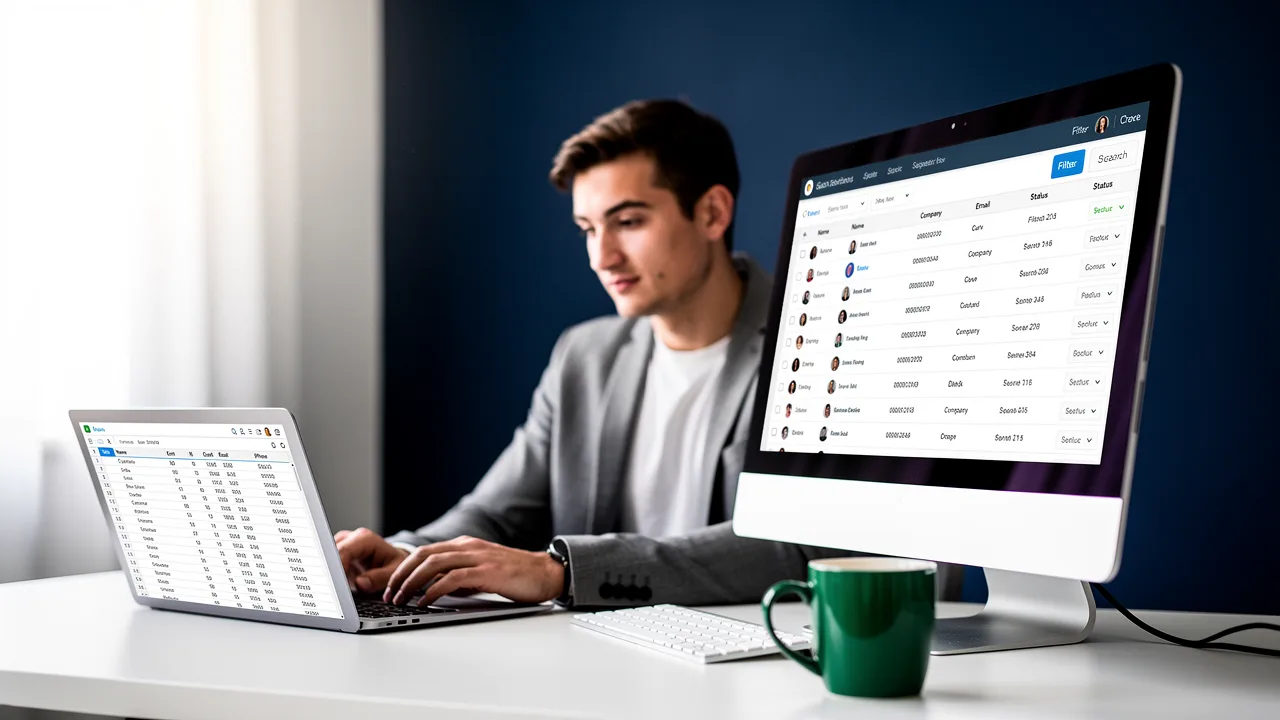 CRM specialist working with customer records and segments on a monitor