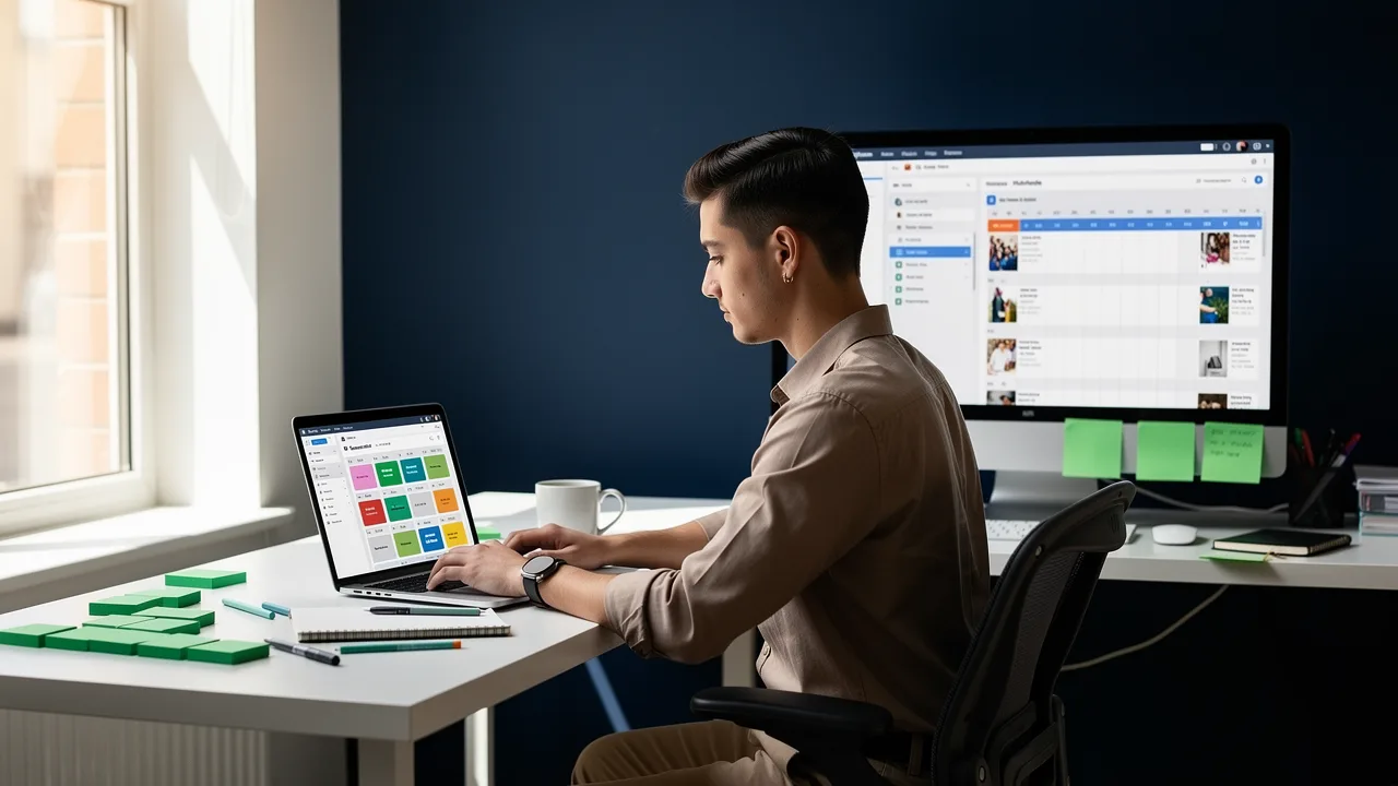 Digital marketing coordinator scheduling campaigns and updating trackers