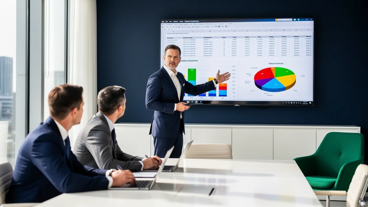 Digital marketing manager presenting budget and results to leadership