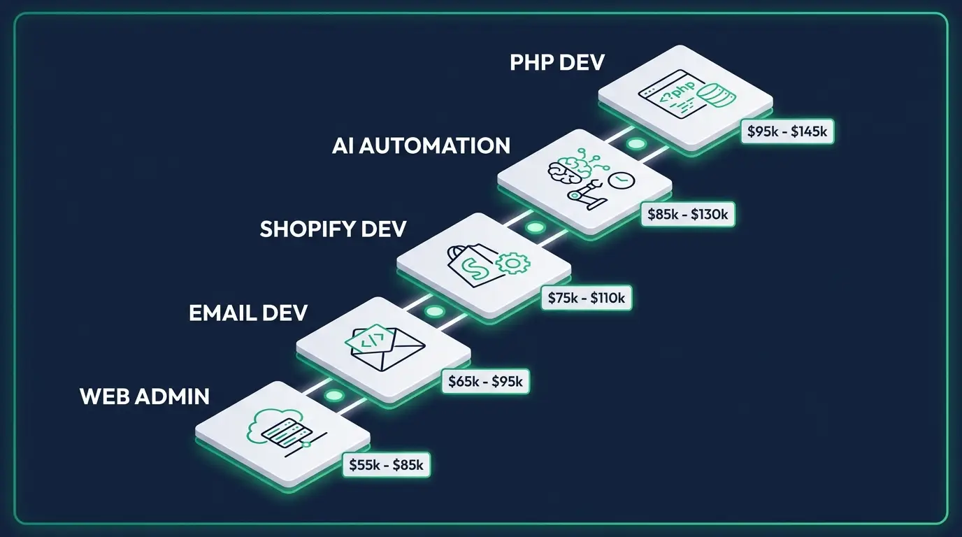 The most accessible tech roles ranked: web admin, email dev, Shopify, AI automation and PHP