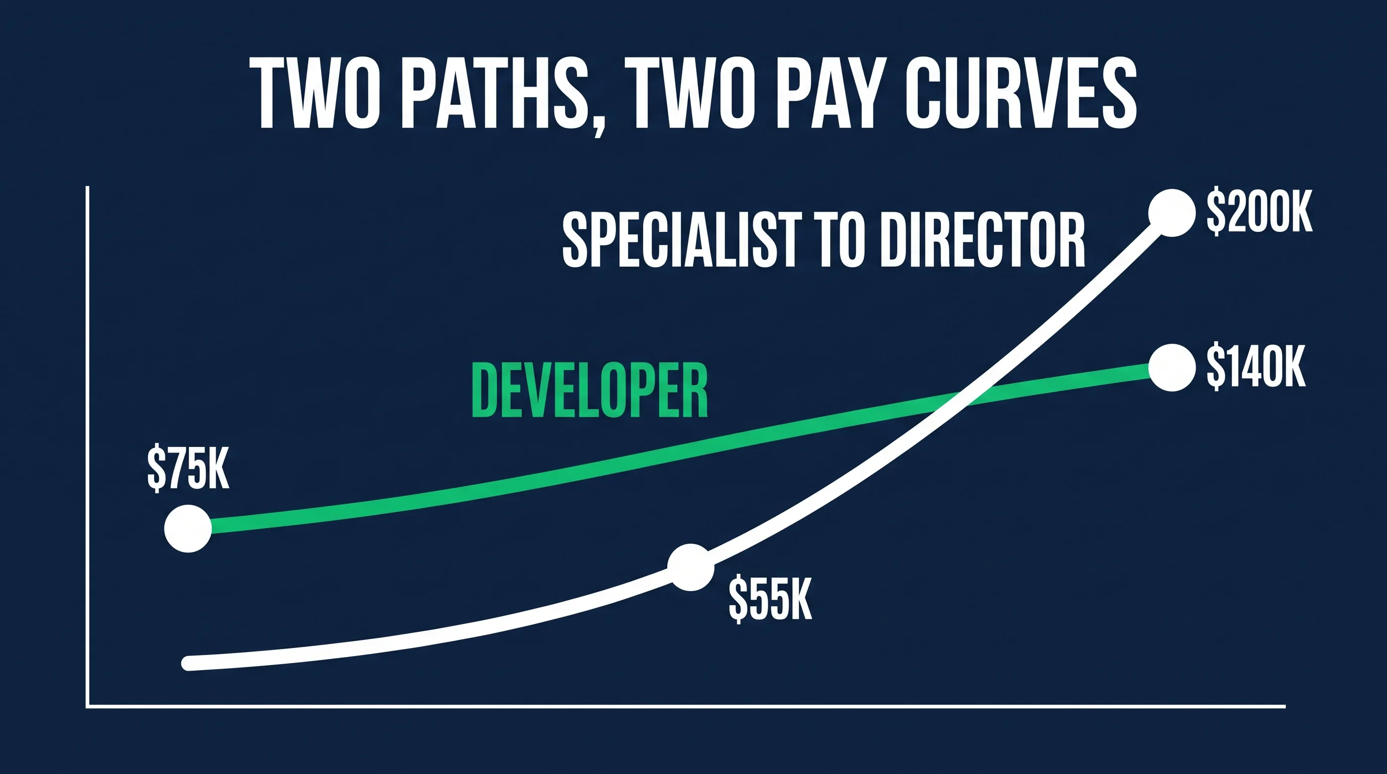 Career progression comparison showing developer and specialist salary paths in ecommerce
