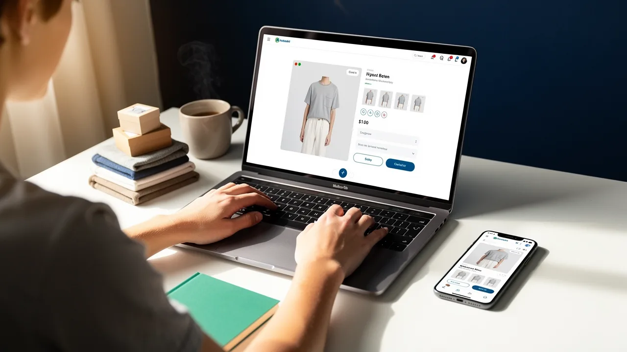 Person building a Shopify store on a laptop to create a portfolio for ecommerce jobs