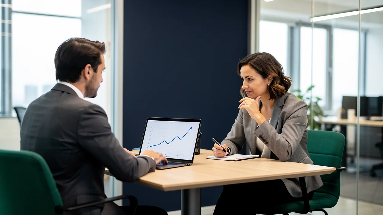 Ecommerce manager presenting conversion results in a salary negotiation meeting