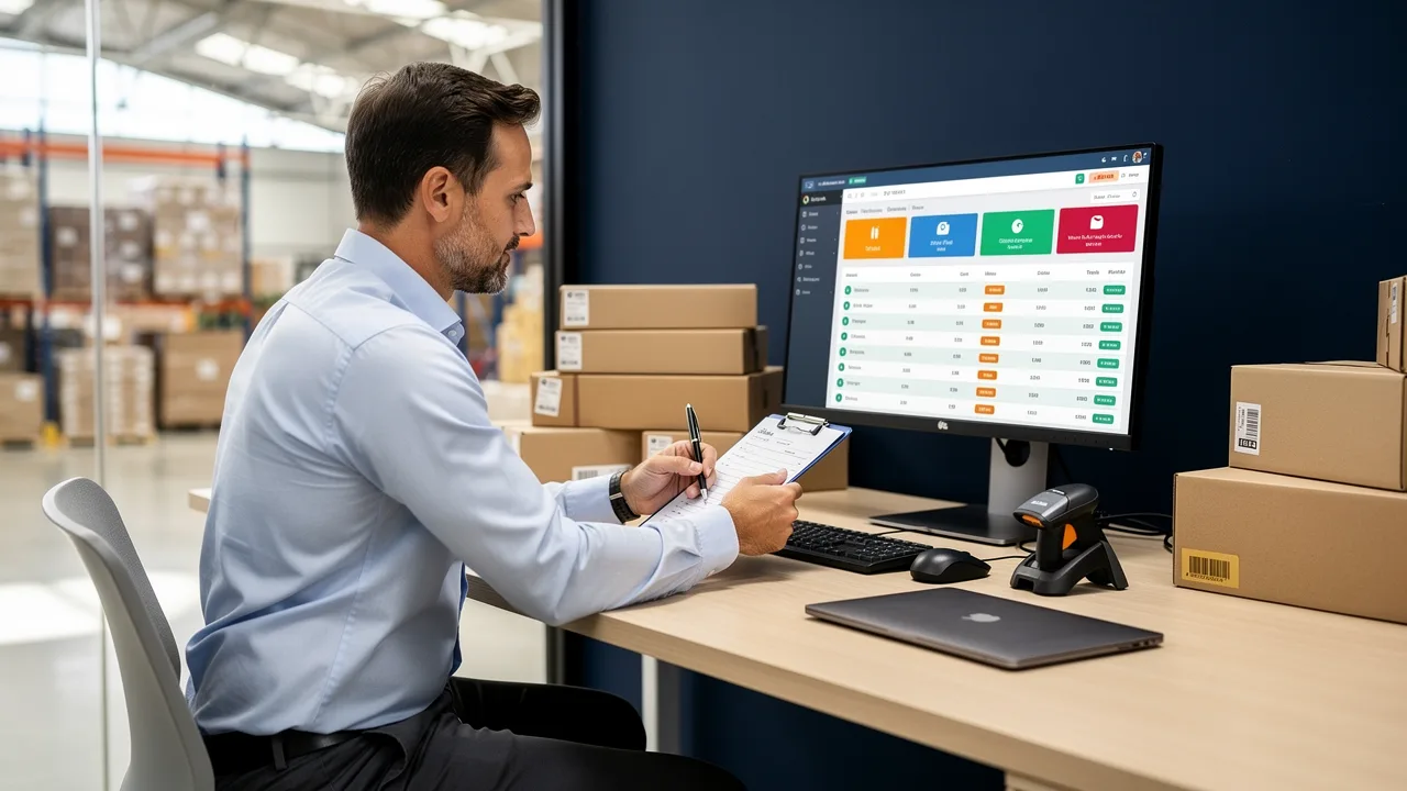 Ecommerce operations manager reviewing inventory and order systems