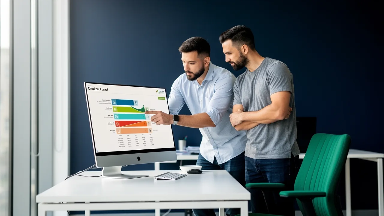 Ecommerce product manager reviewing checkout funnel data with engineering