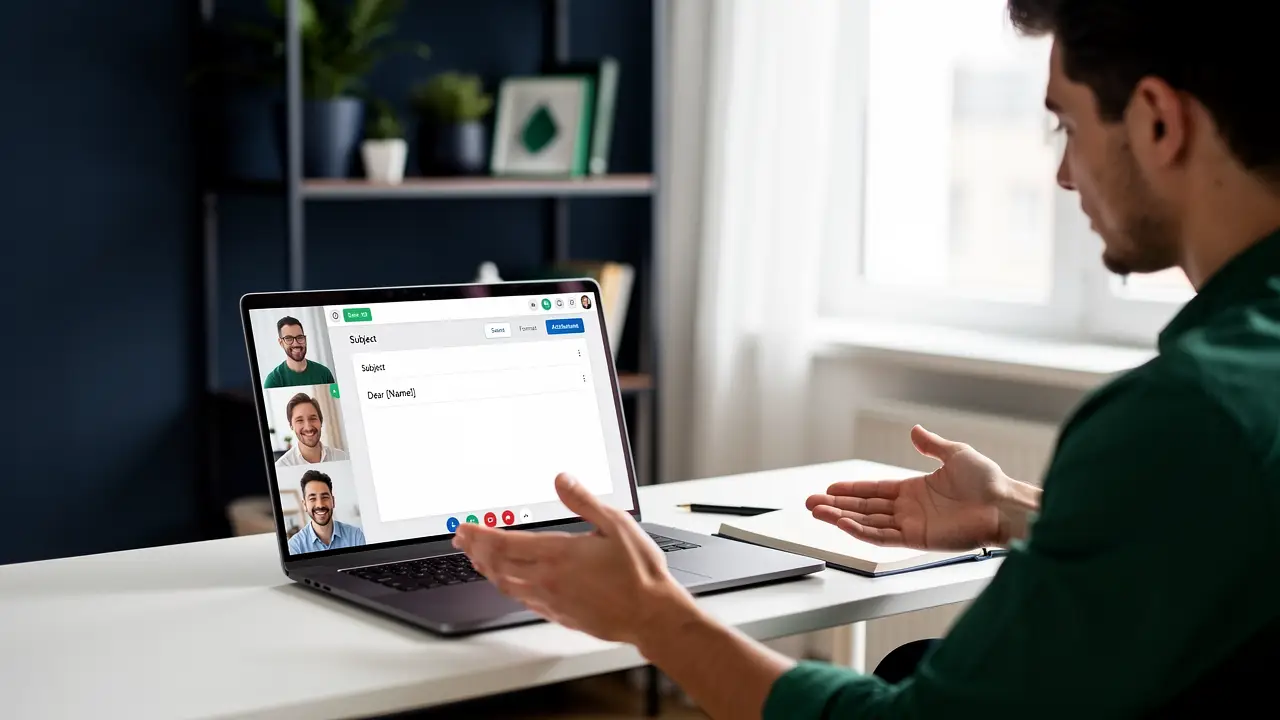 A candidate explaining an email template rendering during a video interview
