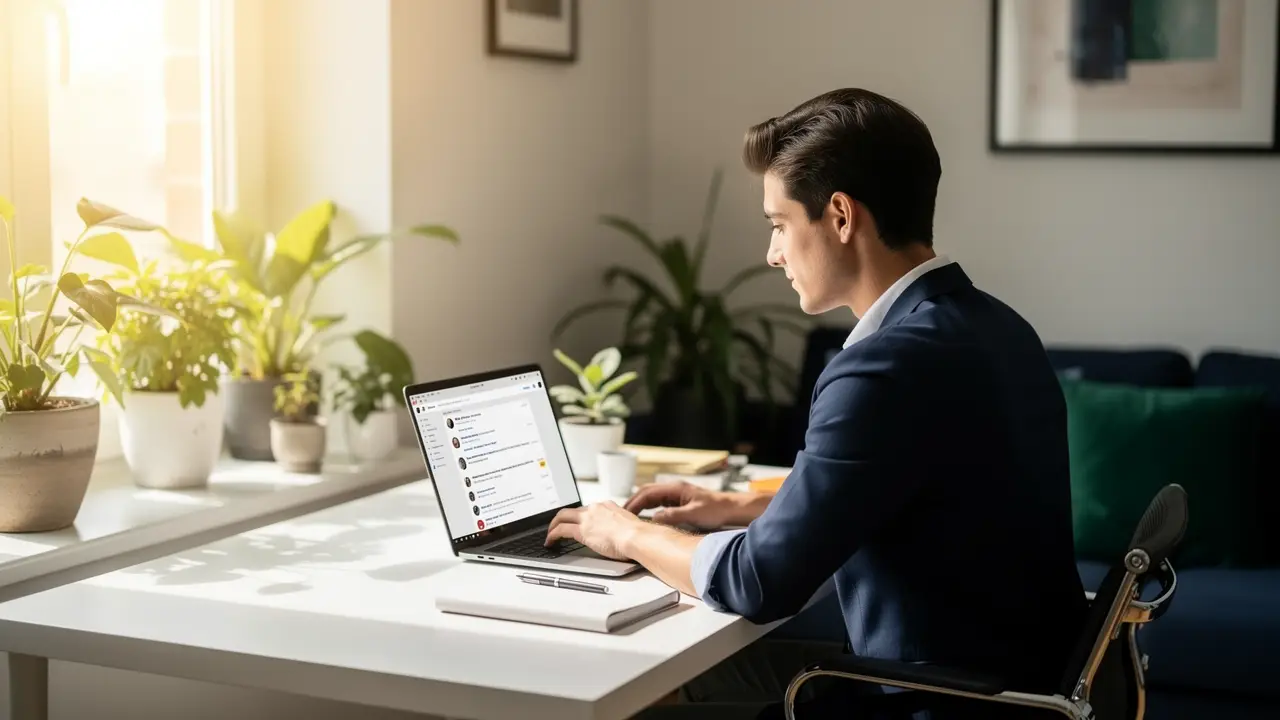 Person building an automated email welcome sequence in a marketing platform on a laptop