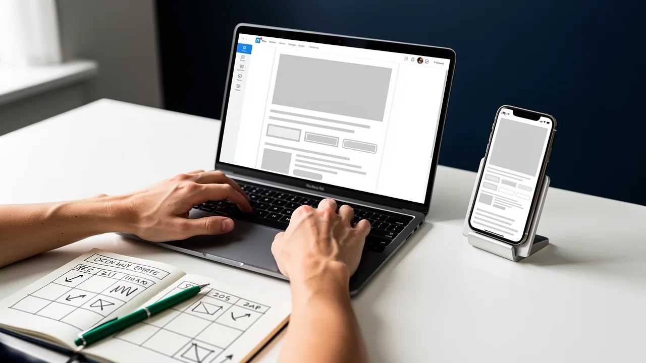 Email marketing specialist building a campaign on a laptop