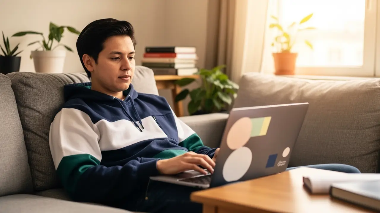 A person learning to code for free at home on a laptop