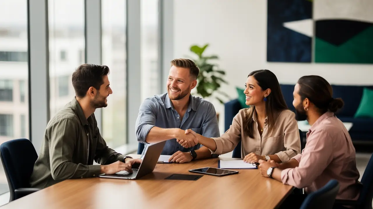 A developer in a job interview collaborating with a team