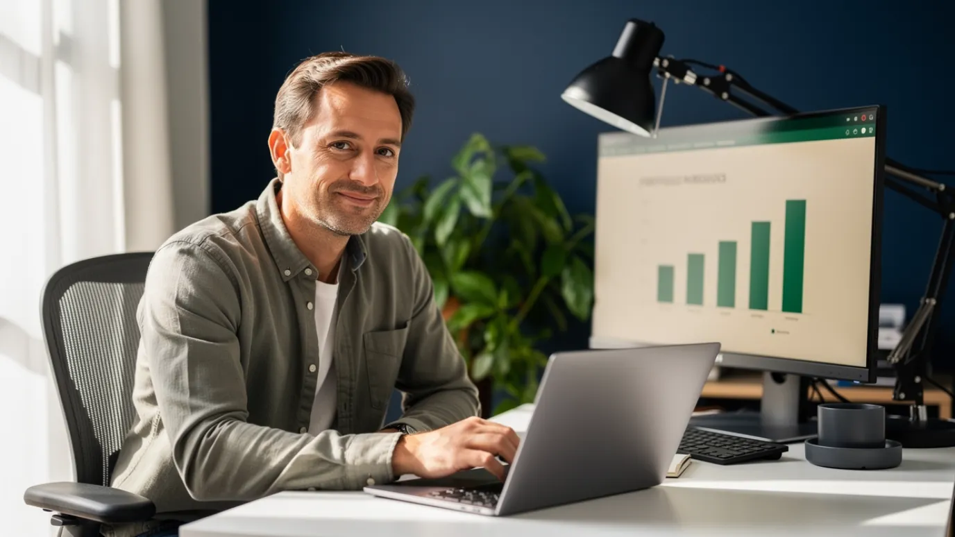 Career changer presenting a marketing portfolio with campaign results during a video interview