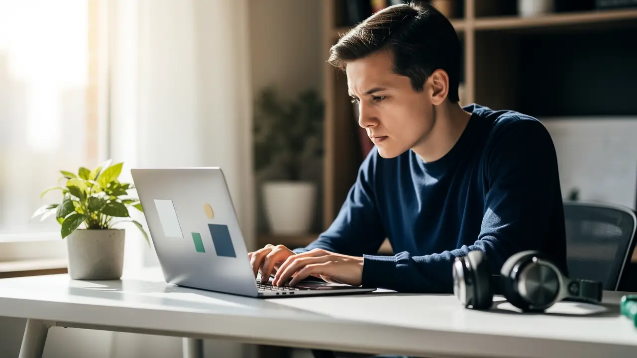 A person building a real coding project on a laptop, focused, multiple files open, working through a bug