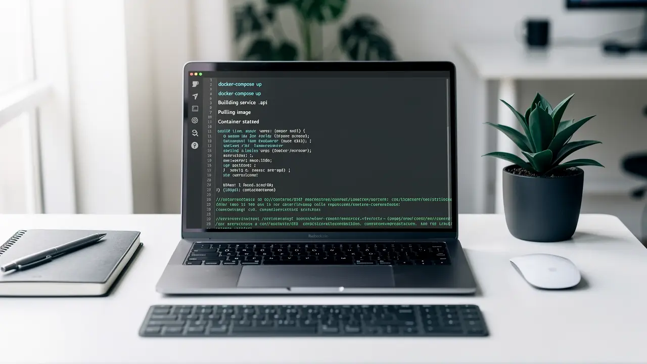 A developer terminal showing the n8n self-hosting setup running in Docker on a home server, part of a guide to self-host n8n free and open source