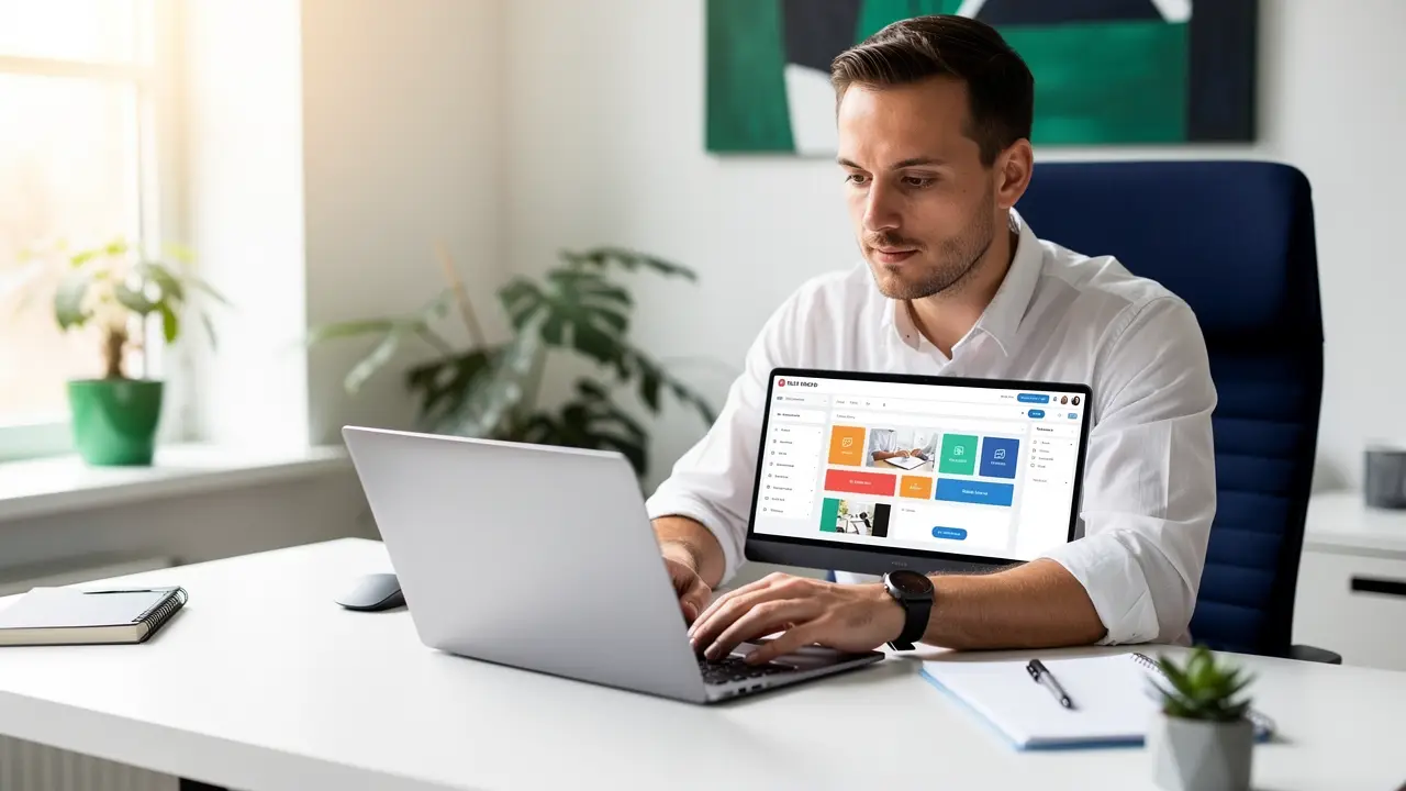 Marketer reviewing an email list-building opt-in form and welcome flow on a laptop dashboard