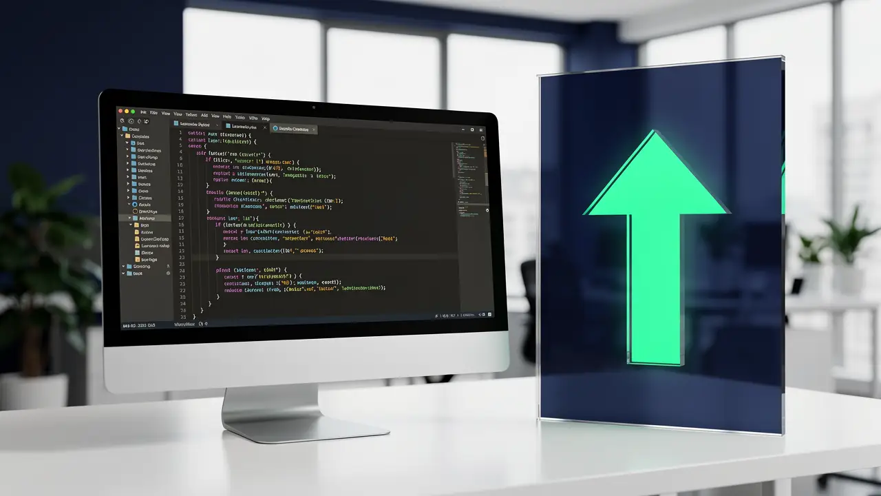 PHP and Laravel code beside an upward career-growth arrow
