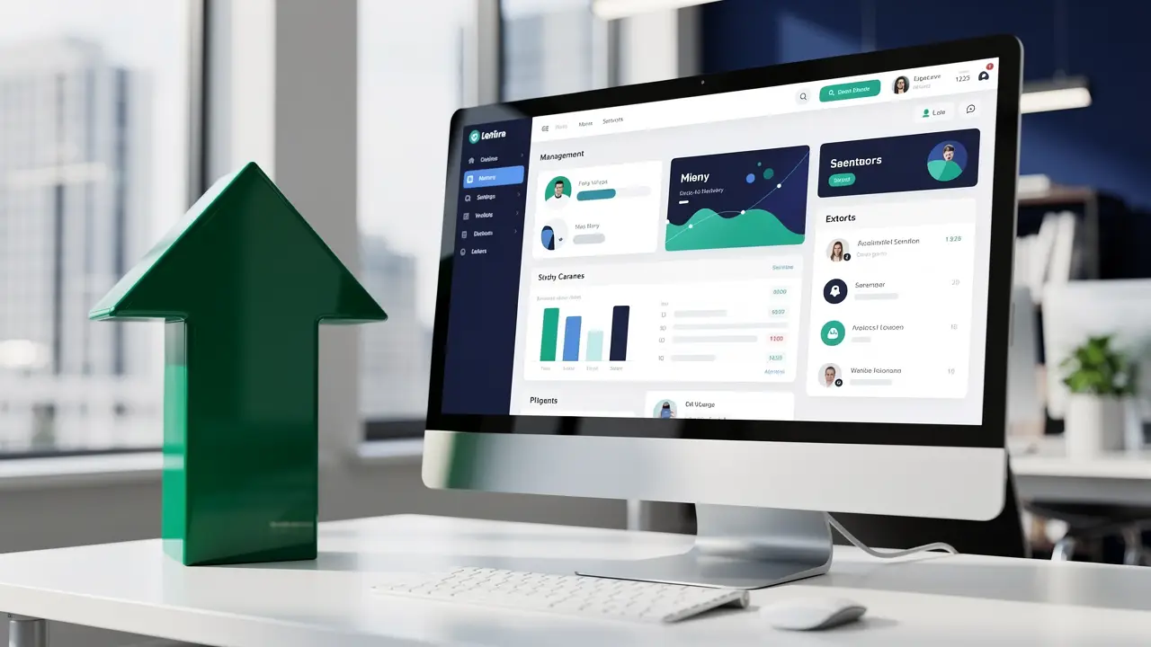 A CMS content dashboard beside an upward career-growth arrow