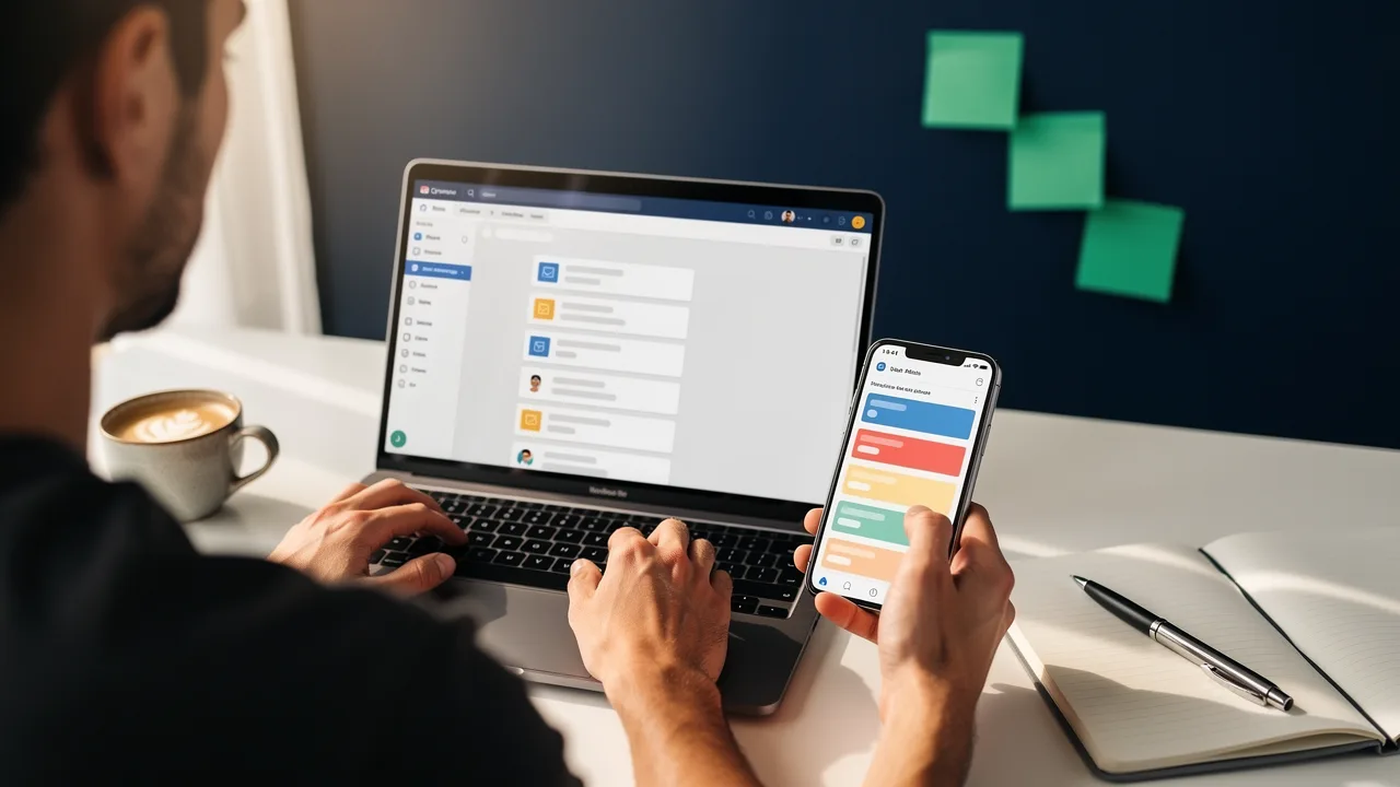Person building an automated email workflow and testing it on a laptop