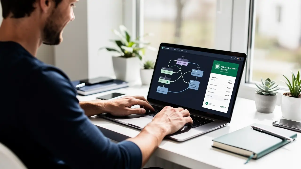A freelancer building an automation business with recurring monthly retainers