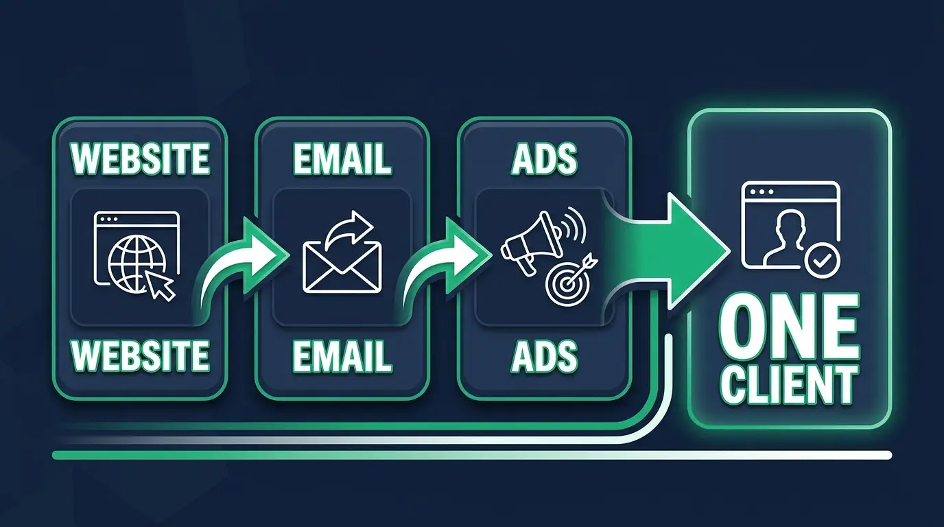 Services stacking for one client: website, then email, then ads