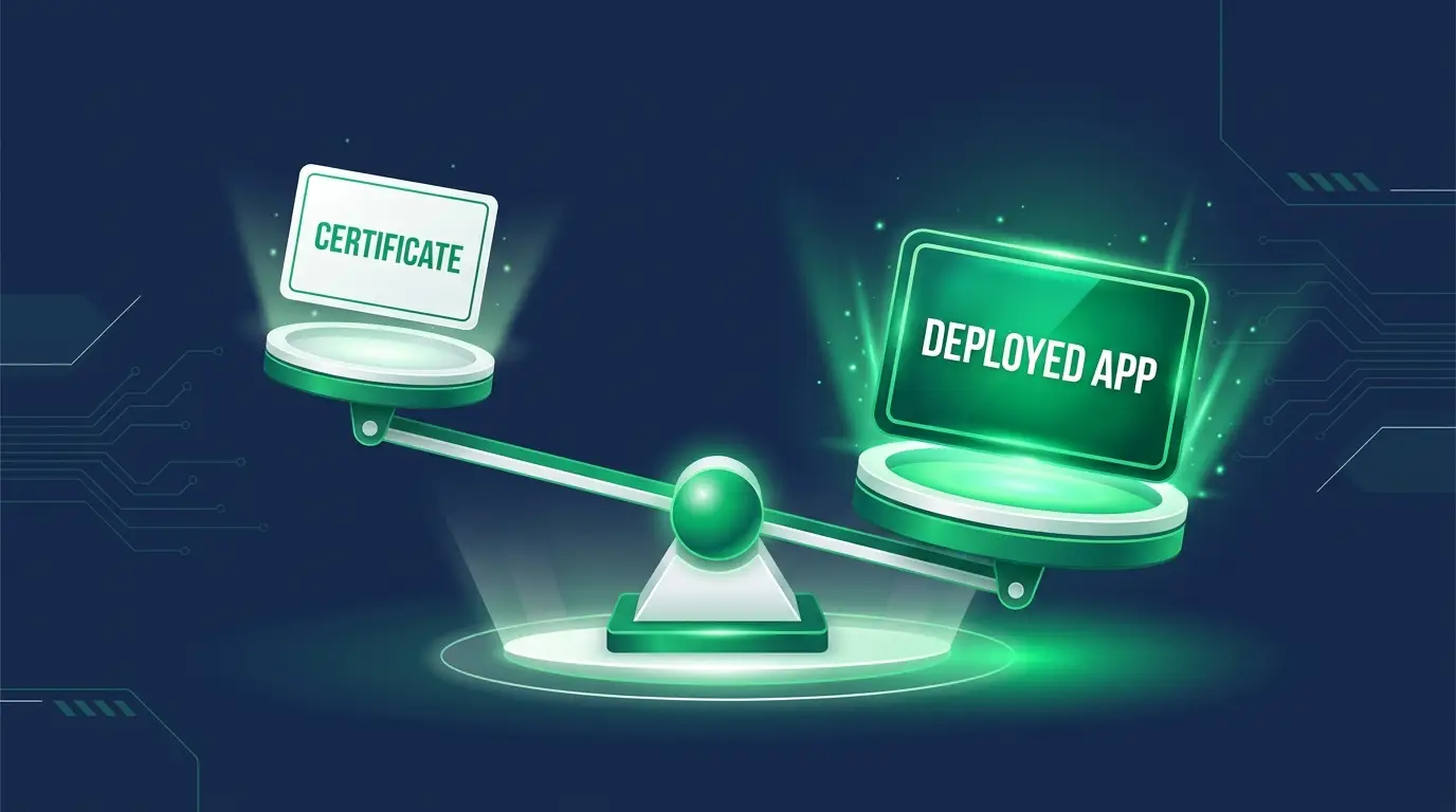 A certificate versus a deployed app on the hiring scale