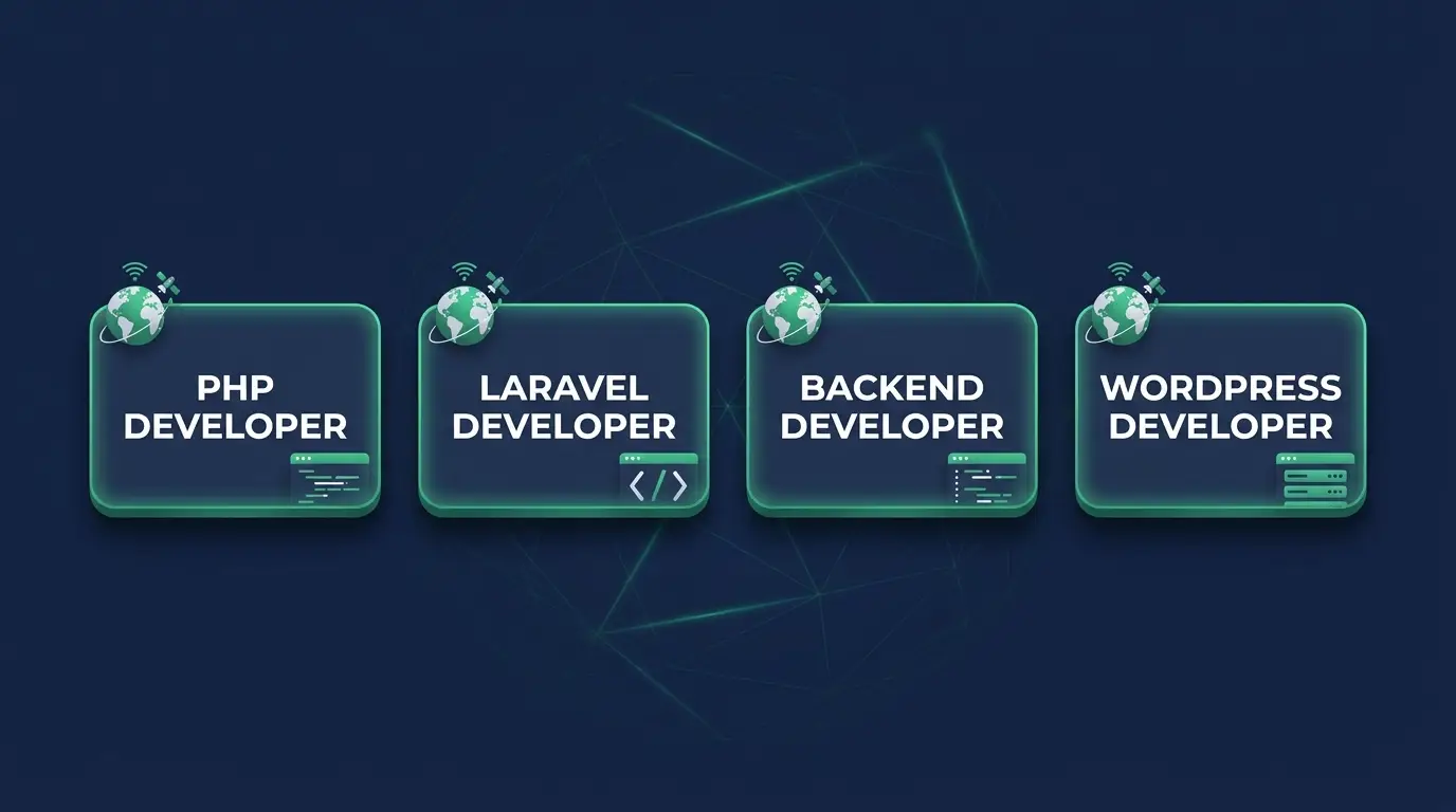 Remote PHP job titles: PHP developer, Laravel developer, backend developer, WordPress developer