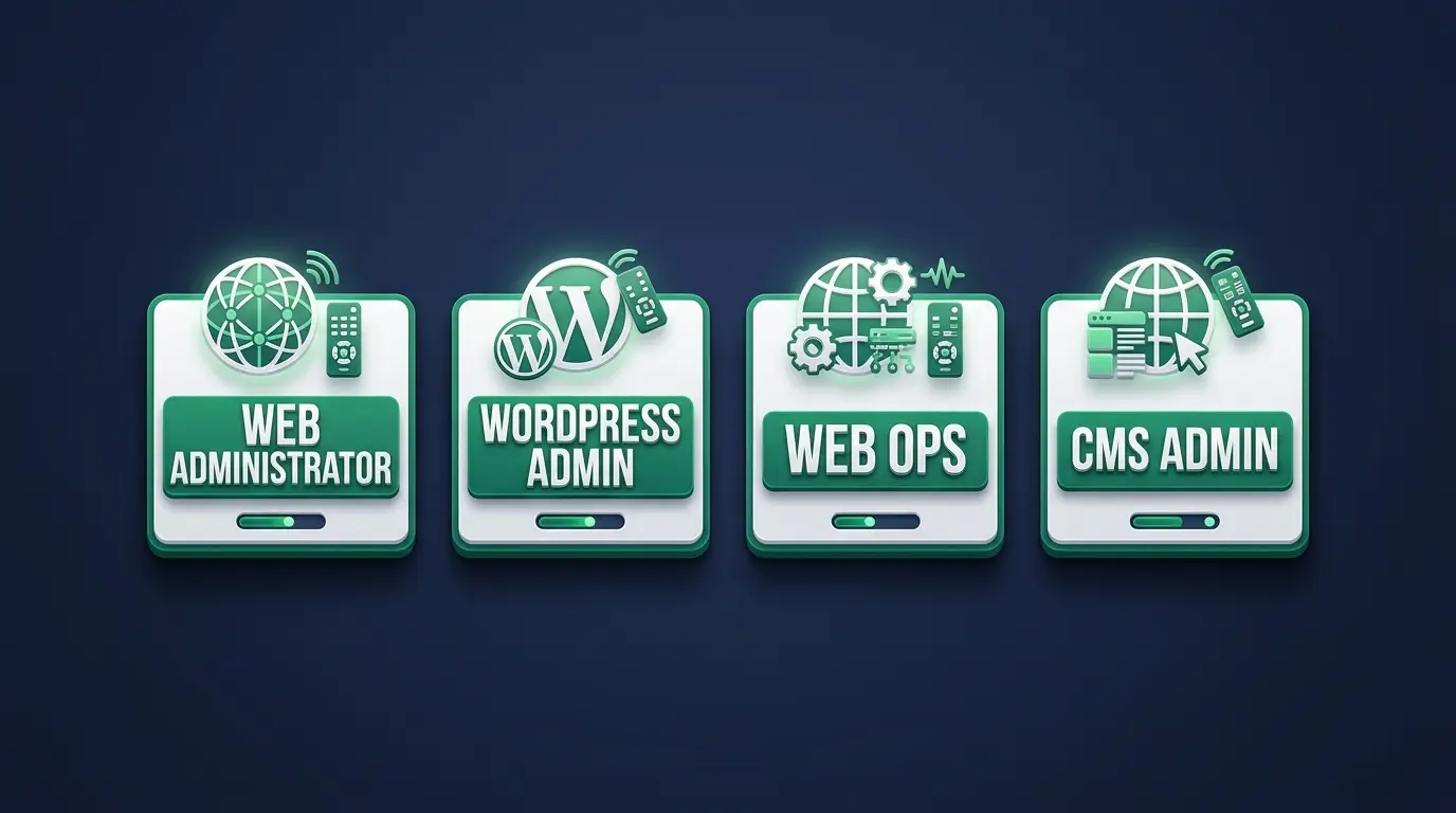 Remote web admin job titles: web administrator, webmaster, web producer, web content manager, website manager, e-commerce specialist