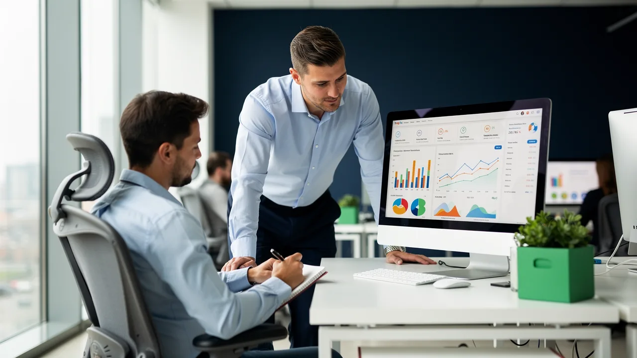 SEO manager reviewing search performance and rankings with the team