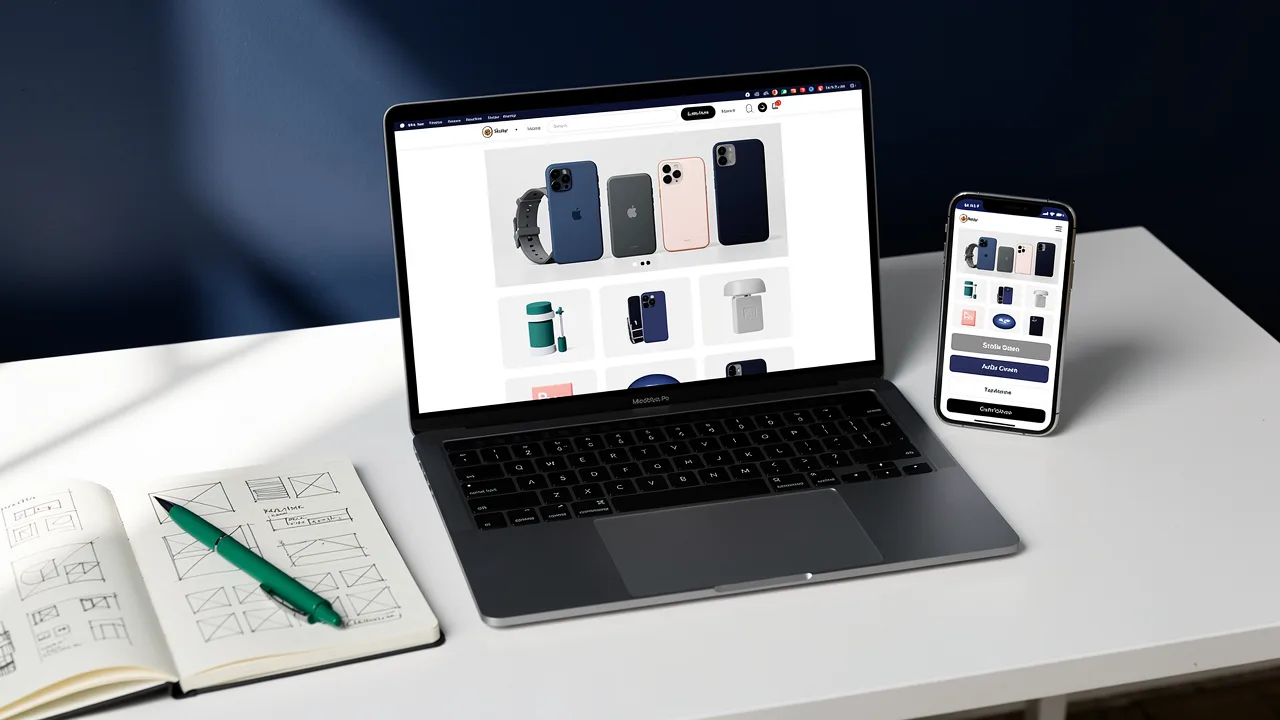 Shopify developer portfolio project shown on a laptop and phone