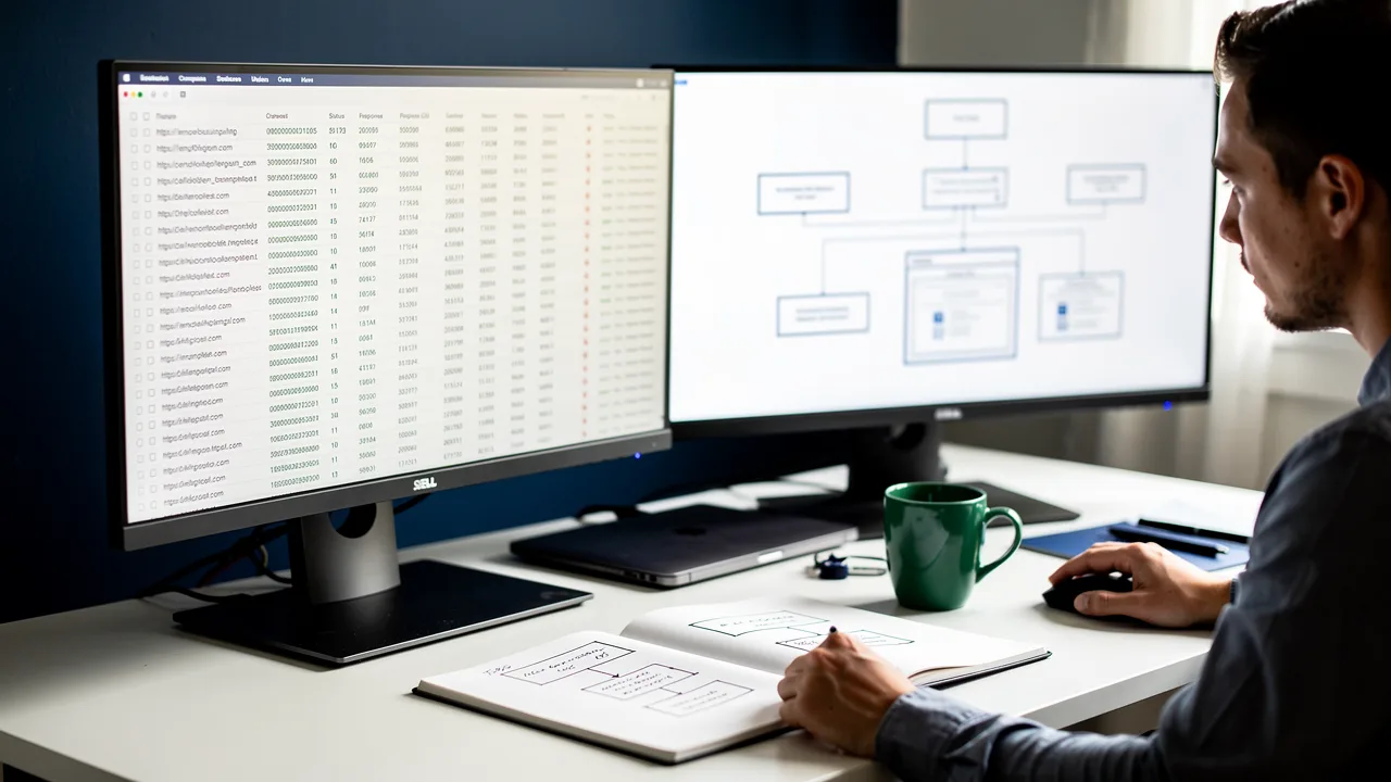 Technical SEO specialist auditing a website crawl and site architecture