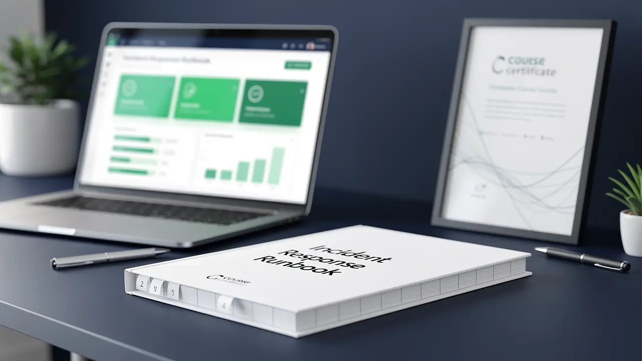 An incident-response runbook, a healthy site dashboard and a course certificate