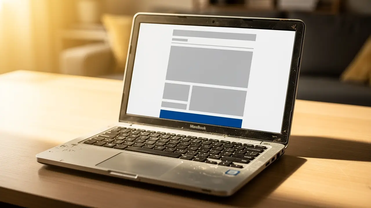 An older laptop showing a basic mid-2000s website, from the era when this same job was called webmaster