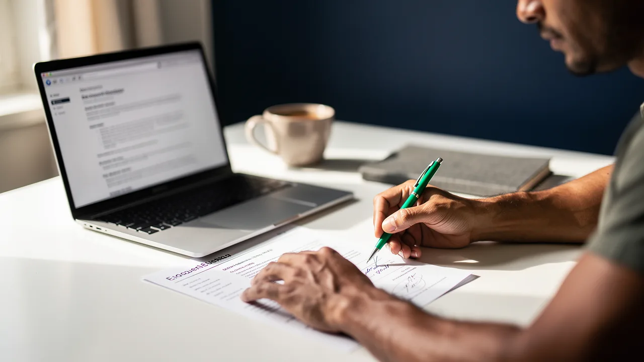 Writing a web content manager resume at a desk