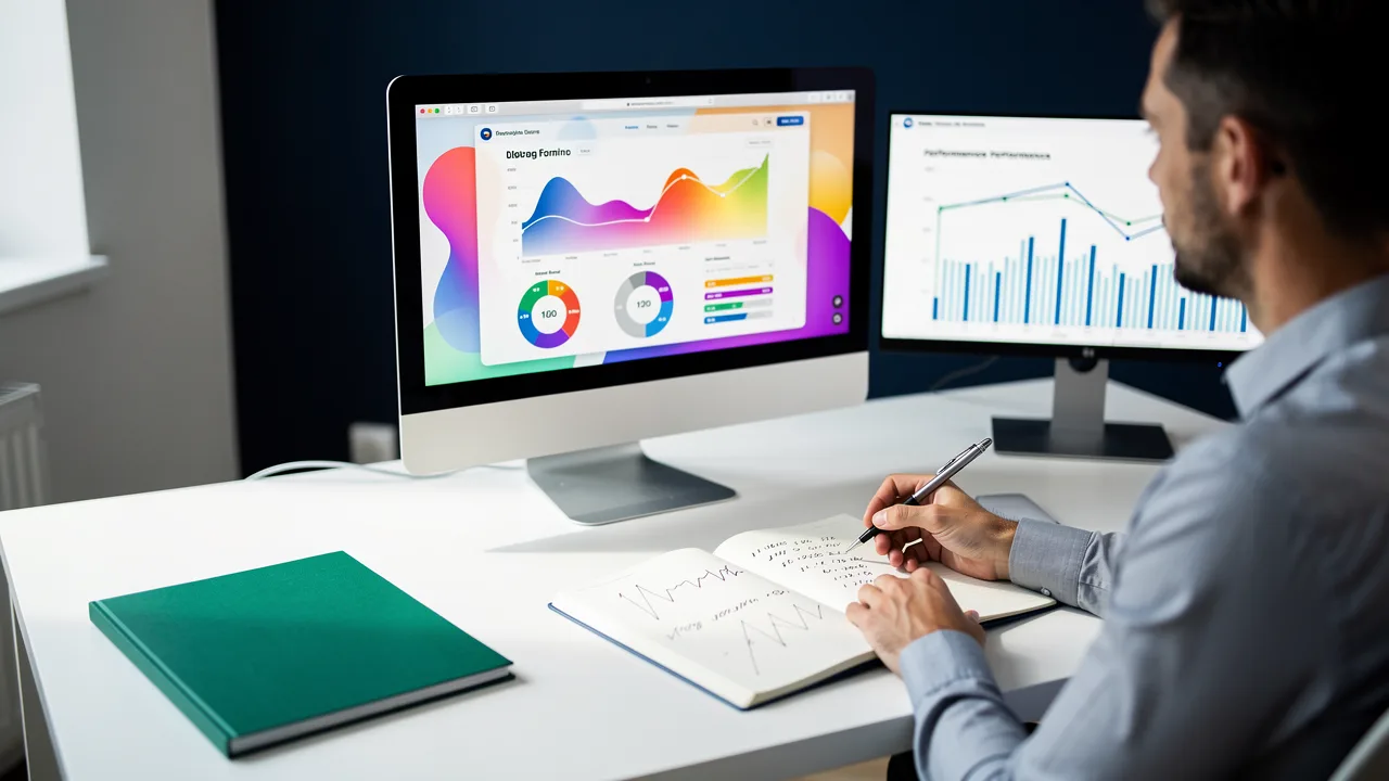 Web content manager reviewing site analytics and salary data