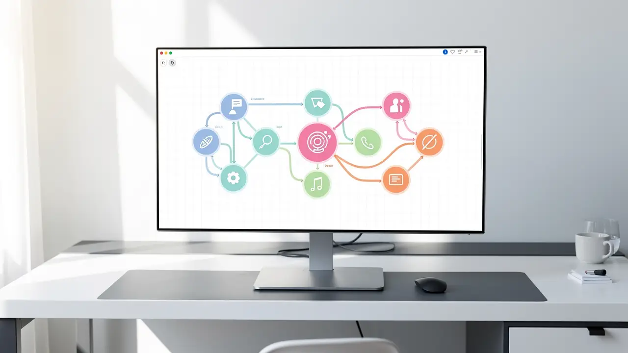 The Make.com visual scenario canvas showing connected app modules linked by curved lines, the core of the no-code automation builder