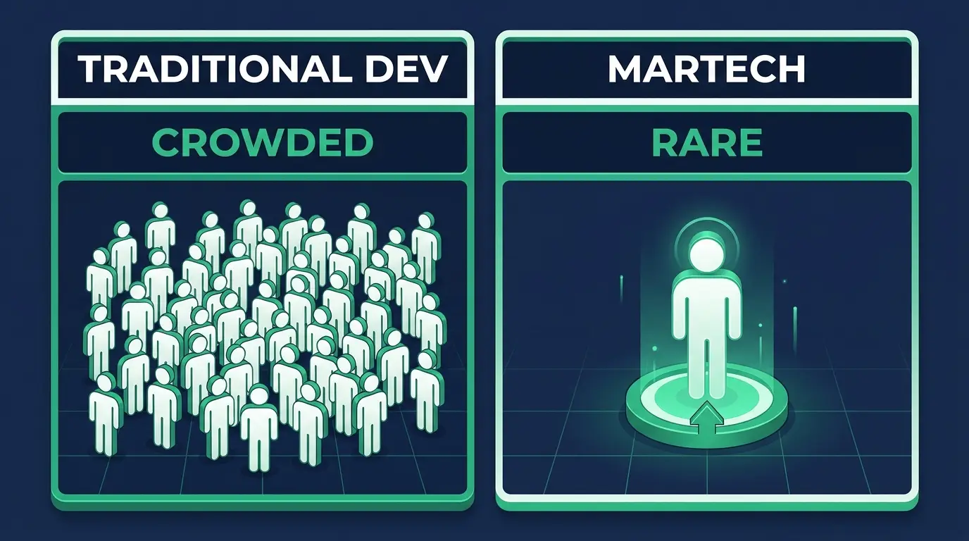 Traditional developer roles are crowded while martech roles are rare
